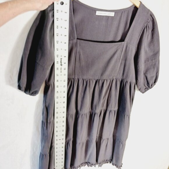 Altar'd State,  Gray Tiered Cotton Mini Dress, Size Small Short Sleeve, Fringed - Picture 11 of 16
